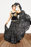 Block print Assuit pattern skirt black/silver foil printing