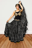 Block print Assuit pattern skirt black/silver foil printing