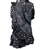 Block print Assuit pattern skirt black/silver with shiny print