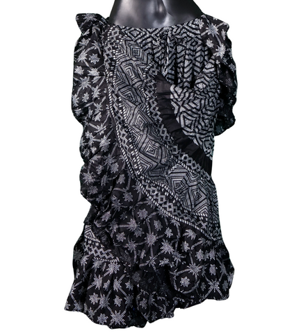 Block print Assuit pattern skirt black/silver with shiny print