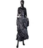 Block print Assuit pattern skirt black/silver with shiny print