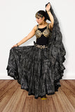 Block print Assuit pattern skirt black/silver foil printing