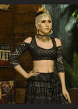 Block print assuit pattern drop shoulder choli silver black