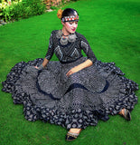 Block print Assuit pattern skirt black/silver with shiny printing