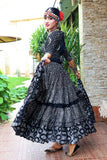 Block print Assuit pattern skirt black/silver with shiny printing