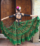 Tribal Block print flower skirt green