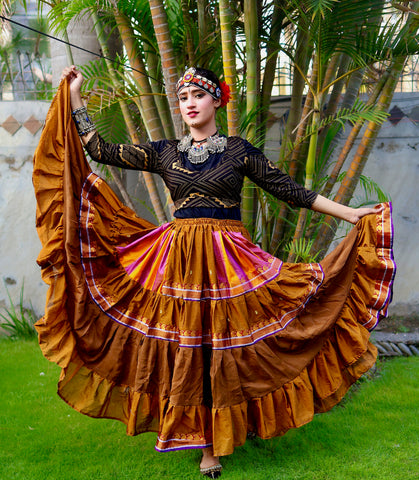 Brown multi Sari border Skirt
