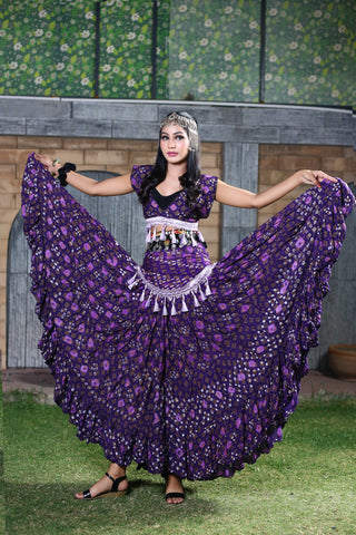Block print Jaipur multi dot skirt purple WS