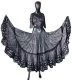Block print Assuit pattern skirt black/silver with shiny print
