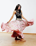 Block print skirt Pink embroidered with mirrors