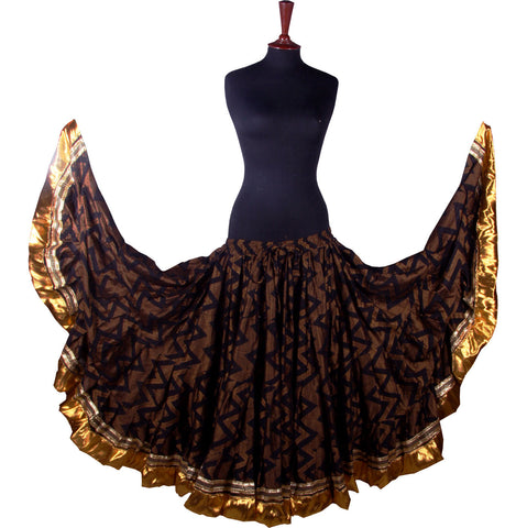 Block print skirt Cotton Jaquard Assuit Zig Zag Design Skirt with gold border WS