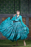 Block print skirt turqouise with Silver Design
