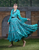 Block print skirt turqouise with Silver Design