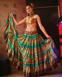 Block print 4 Border Beauty skirt seagreen with padma border