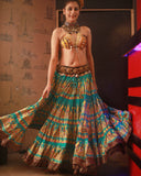 Block print 4 Border Beauty skirt seagreen with padma border