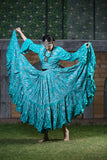 Block print skirt turqouise with Silver Design