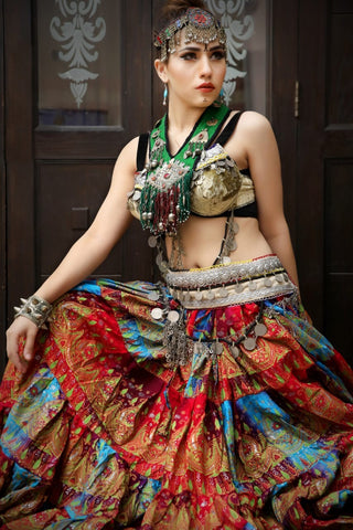 Block print skirt tie dye Beauty 4 Border skirt multi