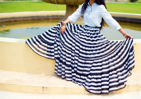 Black/White Stripe Skirt Block Print Skirt 25yards