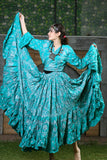 Block print skirt turqouise with Silver Design