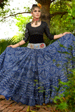 Block print lurex assuit skirt blue