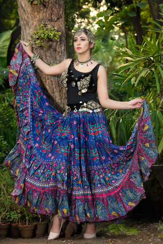 Digital print skirt blue peacock