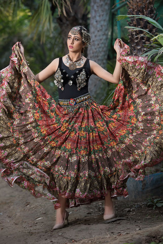 Digital print skirt floral garden