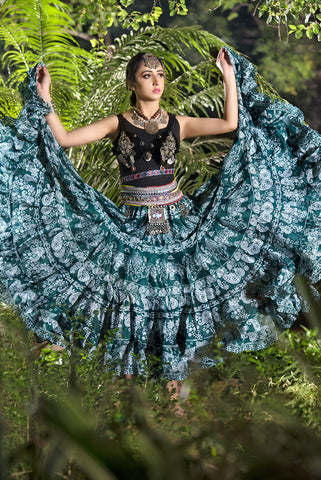 Digital print skirt elephant seagreen