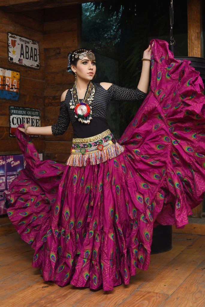Block print peacock skirt magenta – Senoritas-tribal-designs
