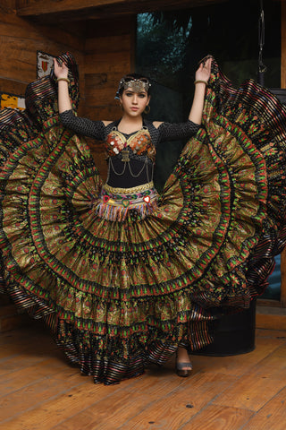 Block print skirt black beauty with padma border