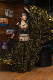 Block print Assuit skirt black/gold with gold border