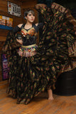 Block print Peacock skirt black with padma border