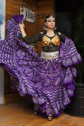 Block print assuit skirt purple/silver in polyester