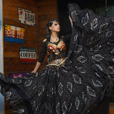 Block print Assuit pattern skirt black/silver Design#4