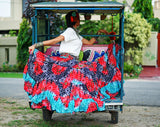 Block print skirt Summer Collection Light Green cum Turquoise /Fushia Red/ Black.