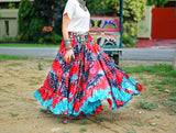 Block print skirt Summer Collection Light Green cum Turquoise /Fushia Red/ Black.