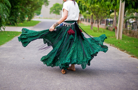 Polka Dot  Block Print Skirt Green/Black