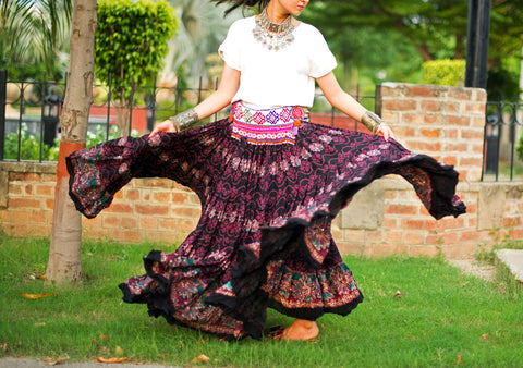 Block print skirt magenta/pink