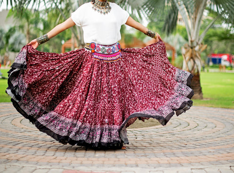 Block print skirt burgundy
