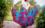 Block print skirt Summer Collection Turquoise/Fushia / Black
