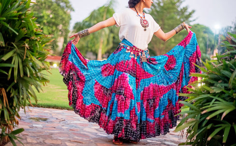Block print skirt Summer Collection Turquoise/Fushia / Black
