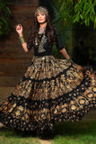 Block print Assuit pattern skirt Oriental Border Black/Gold