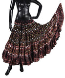 Block print skirt embroidered with mirrors
