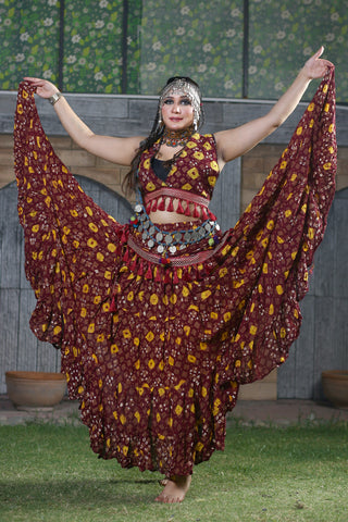 Block print Jaipur multi dot skirt burgundy