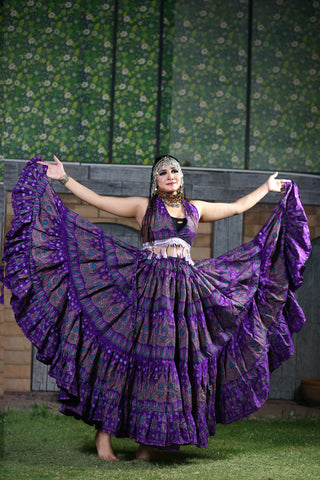 Block print skirt Beauty 4 Border skirt purple