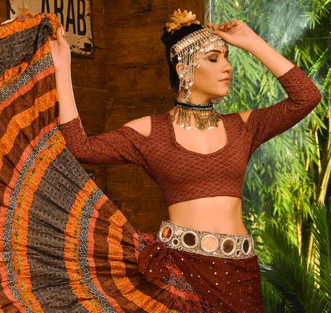Block Print Drop Shoulder Assuit Pattern Choli burgundy/gold