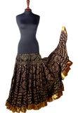 Block print Assuit pattern skirt black/gold with shiny gold border
