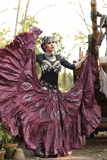 Block print Assuit pattern skirt burgundy/silver Design#1
