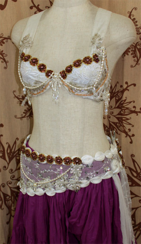 Peacock bra belt set white/silver