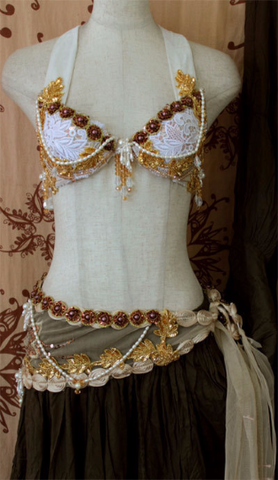 Peacock bra belt set white/gold