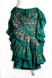 Block  Printed Skirt plus Embroidered With Mirror Green